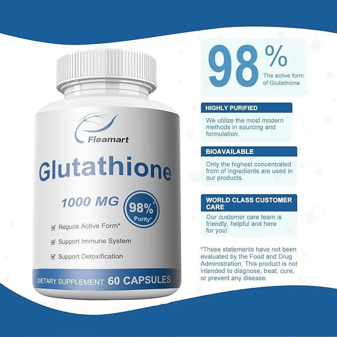 Glutathione Supplement 98%+ Highly Purified and Bioavailable 1000mg Immune 60 Capsules