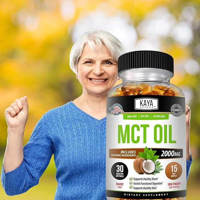 Kaya Naturals MCT Oil 2000mg - Non-GMO, Soy-Free, Gluten-Free - Brain, Digestive & Skin Health - 30 Softgels - Product Image