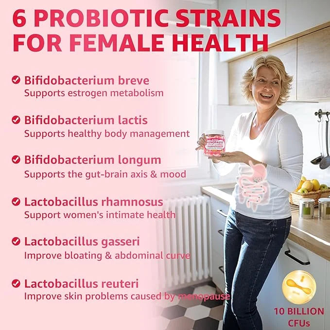 Sugar Free Menopause Supplement Filled Gummies for Women, Menopause Probiotics Hormone Balance Gummies with Ashwagandha, D...