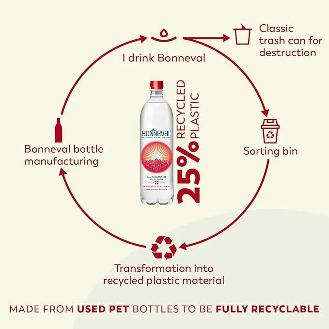 BONNEVAL Natural Sparkling Water. Mineral water from the French Alps. Recycled water bottles 6 pack, 33.8 FL OZ - Product ...