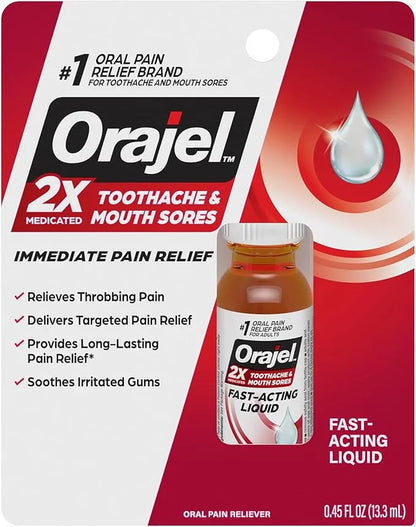 Orajel 2X Medicated Toothache & Mouth Sores Liquid, 0.45 Fl Oz - Product Image