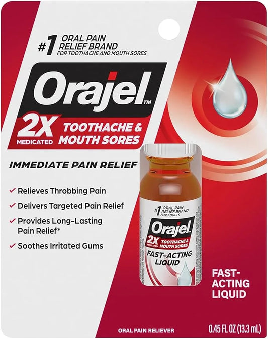 Orajel 2X Medicated Toothache & Mouth Sores Liquid, 0.45 Fl Oz - Product Image