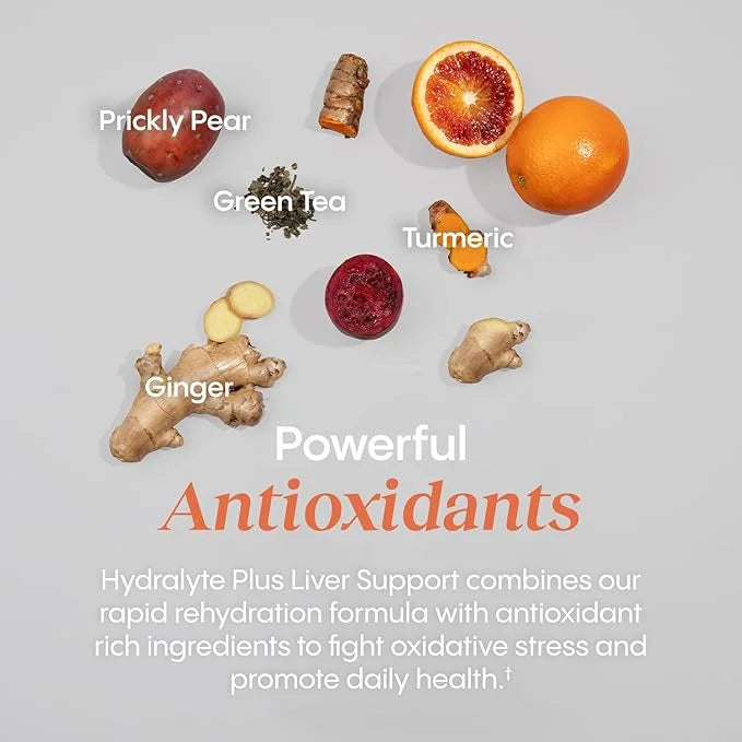 Hydralyte Liver Support + Electrolyte Mix with Milk Thistle, Turmeric, Ginger, Prickly Pear, Green Tea Extract Formulated ...