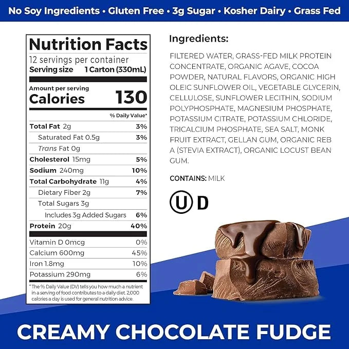 Orgain Clean Protein Shake, Grass Fed Dairy, Creamy Chocolate Fudge - 20g Whey High Protein, Kosher, Ready to Drink, Low N...