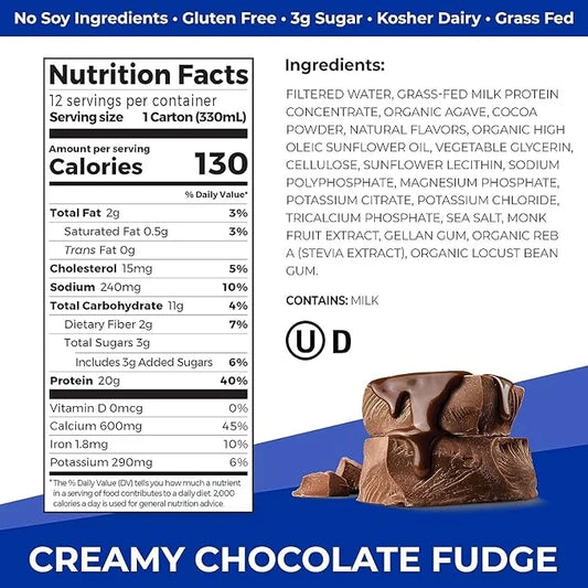 Orgain Clean Protein Shake, Grass Fed Dairy, Creamy Chocolate Fudge - 20g Whey High Protein, Kosher, Ready to Drink, Low N...