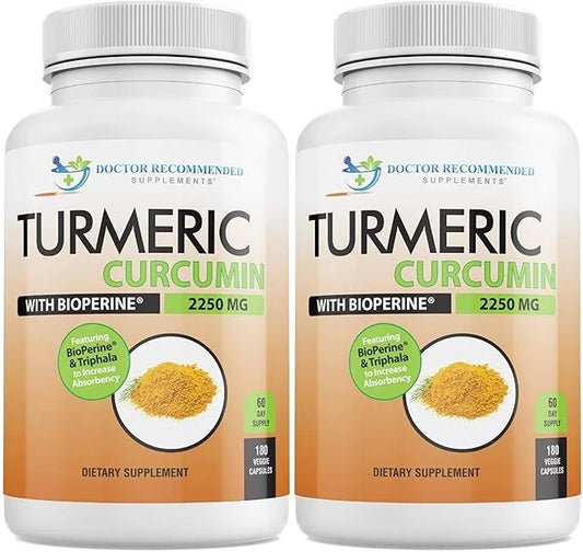 Turmeric Curcumin with Bioperine - 360 Veggie Capsules - 2250mg 95% Curcuminoids with Black Pepper Supplement and Triphala...