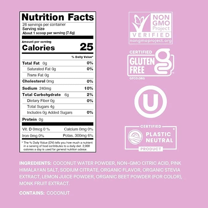 Cure Hydration | Plant-Based Electrolyte Drink Mix | No Added Sugar | FSA & HSA | Dehydration Relief Powder Made with Coco...