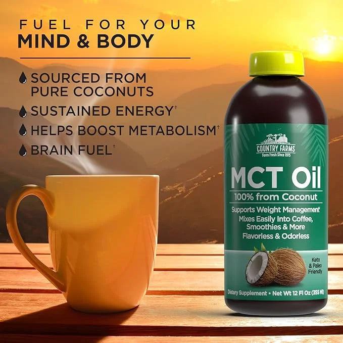 COUNTRY FARMS MCT Oil, Brain and Body Fuel from Coconuts*, Promotes Natural Energy, Keto and Paleo Friendly, Flavorless an...