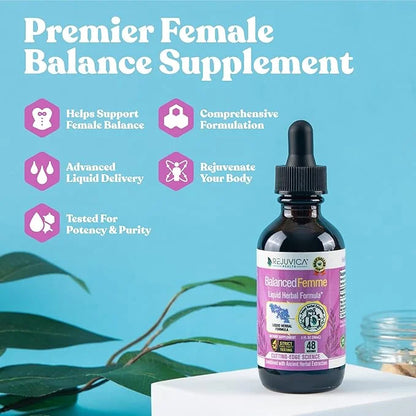 Balanced Femme Natural PMS and Menopause Support for Hot Flashes with Black Cohosh - All-Herbal Liquid Blend - Product Image