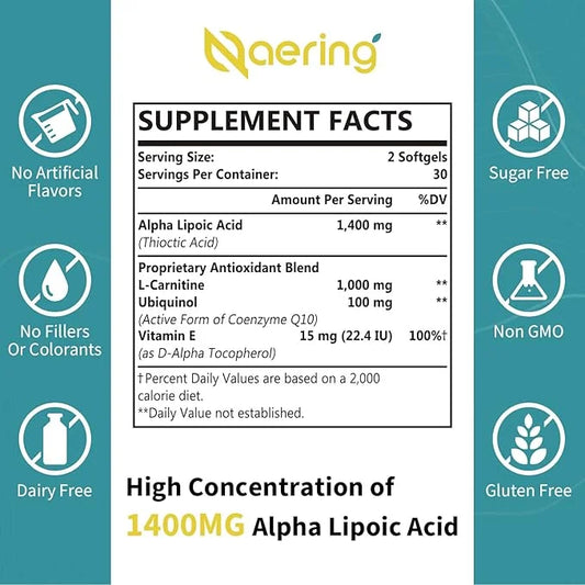 Liposomal Alpha Lipoic Acid 1400mg Softgels, 1000mg, Ubiquinol CoQ10) 100mg 100mg and 10mg,Alpha-Lipoic Acid 240 Softgels