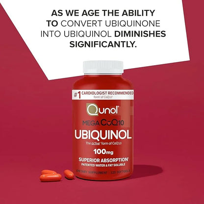 Qunol Mega Ubiquinol CoQ10 100mg Softgels- Q10 for 8 Month 120 Count 2)
