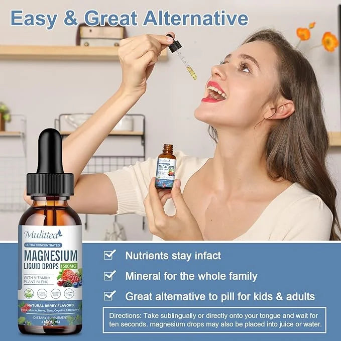 Magnesium Glycinate Liquid Drop - Triple Absorption Supplement to Support Nerves, Night, Heart, Muscles Metabolism* -Sugar...