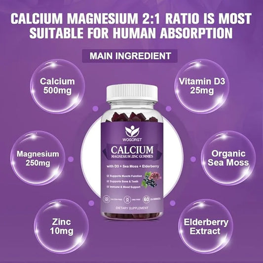 Calcium Magnesium Zinc Gummies with Vitamin D3 60 Gummies