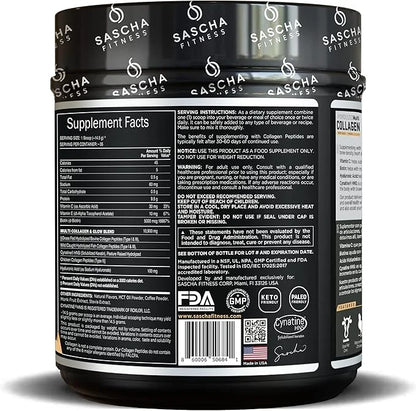 SASCHA FITNESS Hydrolyzed Multi Collagen Peptides 1,2 & 3 |Hyaluronic