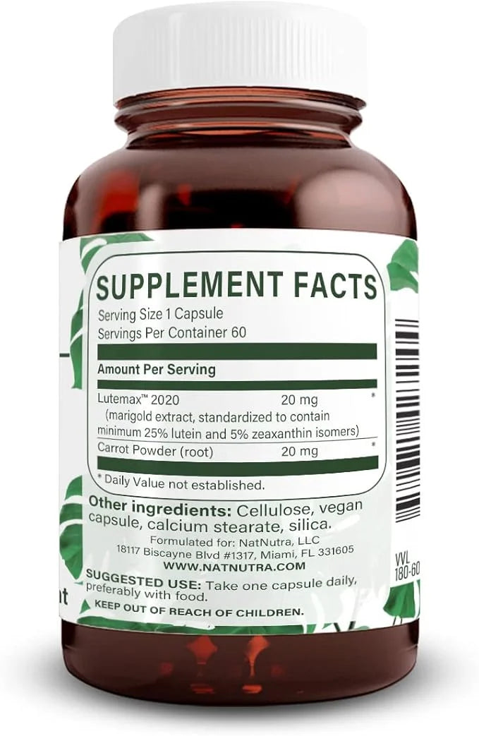 Natural Nutra Lutein and Zeaxanthin Supplement, 20mg - 60 Capsules