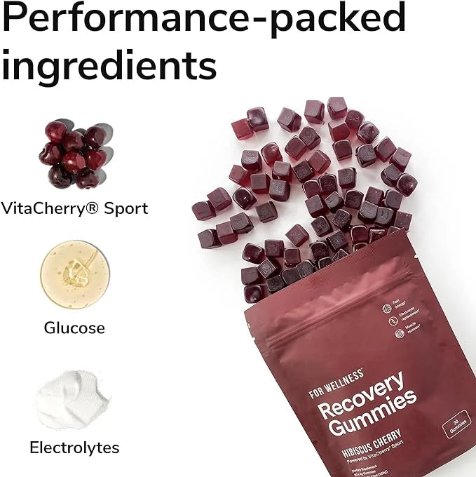 Recovery Gummies - Tart Cherry Gummies for Muscle Recovery - Hibiscus Cherry Flavor with Antioxidants & Electrolytes Comba...