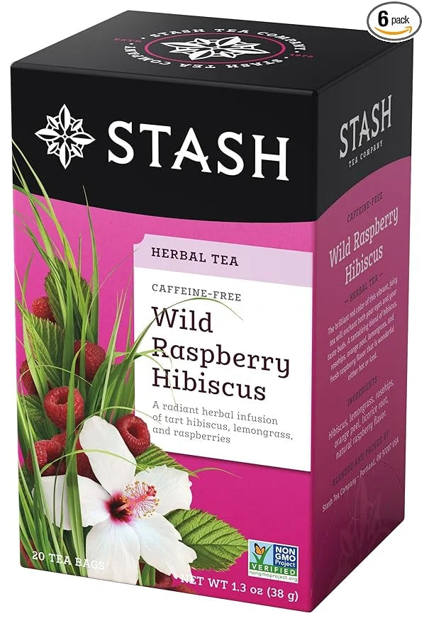 Stash Tea Wild Raspberry Hibiscus Herbal Tea - Naturally Caffeine Free, Non-GMO Project Verified Premium Tea with No Artif...