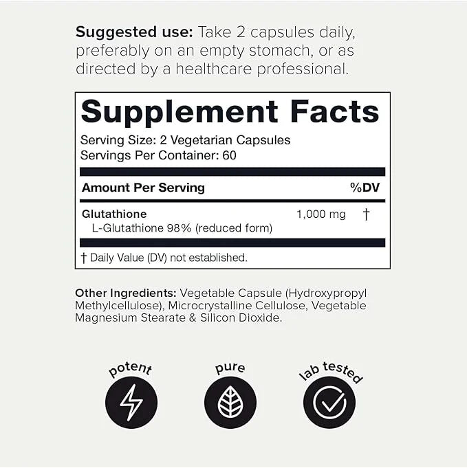 Toniiq Ultra High Strength Glutathione Capsules - 1000mg Concentrated Formula - 98%+ Highly Purified and Bioavailable - No...