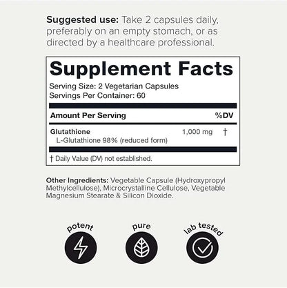 Toniiq Ultra High Strength Glutathione Capsules - 1000mg Concentrated Formula - 98%+ Highly Purified and Bioavailable - No...