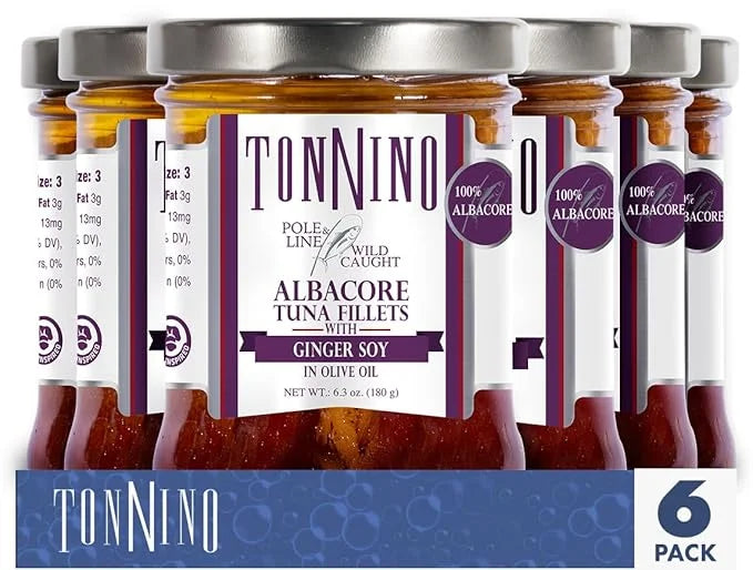 Tonnino Albacore Tuna in olive oil with Ginger Soy 6.3oz 6-Pack Omega-3 Rich, High Protein, Gluten-Free, Ready-to-Eat Tuna...