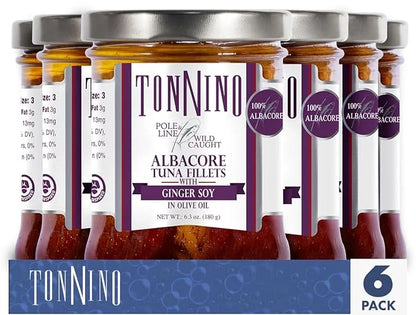 Tonnino Albacore Tuna in olive oil with Ginger Soy 6.3oz 6-Pack Omega-3 Rich, High Protein, Gluten-Free, Ready-to-Eat Tuna...
