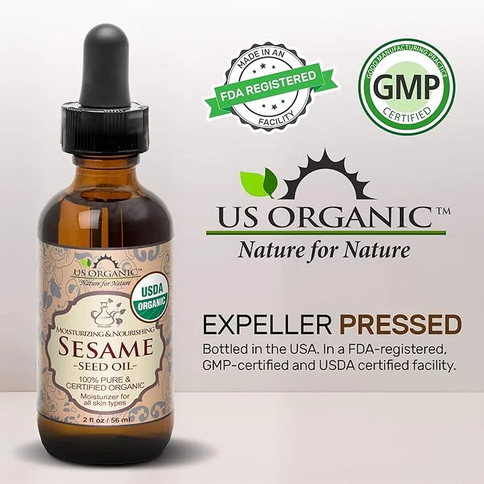 US Organic Sesame Seed Oil, USDA Certified Organic, Untoasted, Unrefined Virgin, 100% Pure & Natural, Cold Pressed, in Amb...