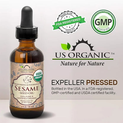 US Organic Sesame Seed Oil, USDA Certified Organic, Untoasted, Unrefined Virgin, 100% Pure & Natural, Cold Pressed, in Amb...