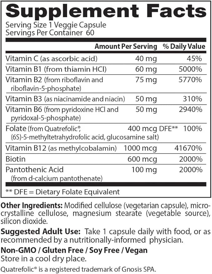 Doctor's Best Fully Active B Complex, Energy & Cellular Support, Non-GMO, Gluten Free, Soy Free, Vegan 60 Veggie Caps - Pr...