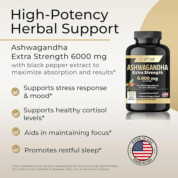 Ashwagandha Supplements - ashwagandha Powder Capsules 6000mg with