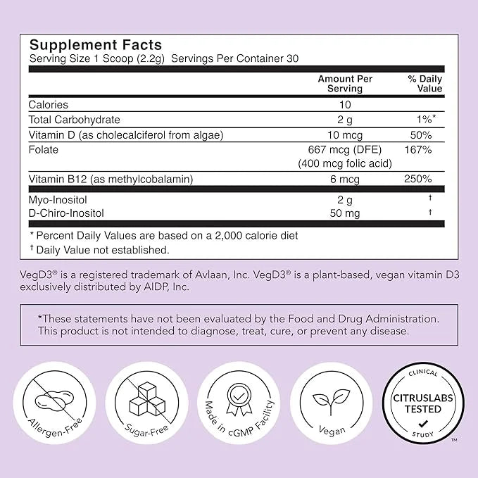 Rael Hormone Balance for Women, Inositol Powder Supplement - Ovarian Function Support, Vitamin B8, 40:1 Proven Ratio, Foli...