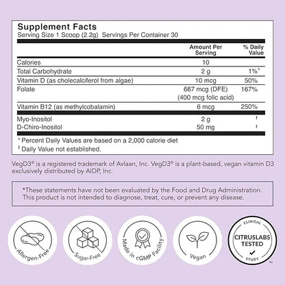 Rael Hormone Balance for Women, Inositol Powder Supplement - Ovarian Function Support, Vitamin B8, 40:1 Proven Ratio, Foli...