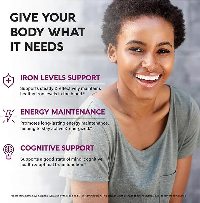 Iron Supplement for Women - Iron 65mg (Ferrous Sulfate 325mg) - Stomach Friendly | Slow Release Iron | High Absorption - V...