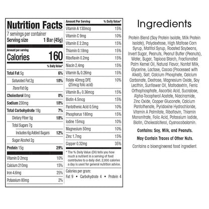 WonderSlim Meal Replacement Protein Bar, Peanut, 15g Protein, 20 Vitamins & Minerals, Gluten Free (7ct) - Product Image