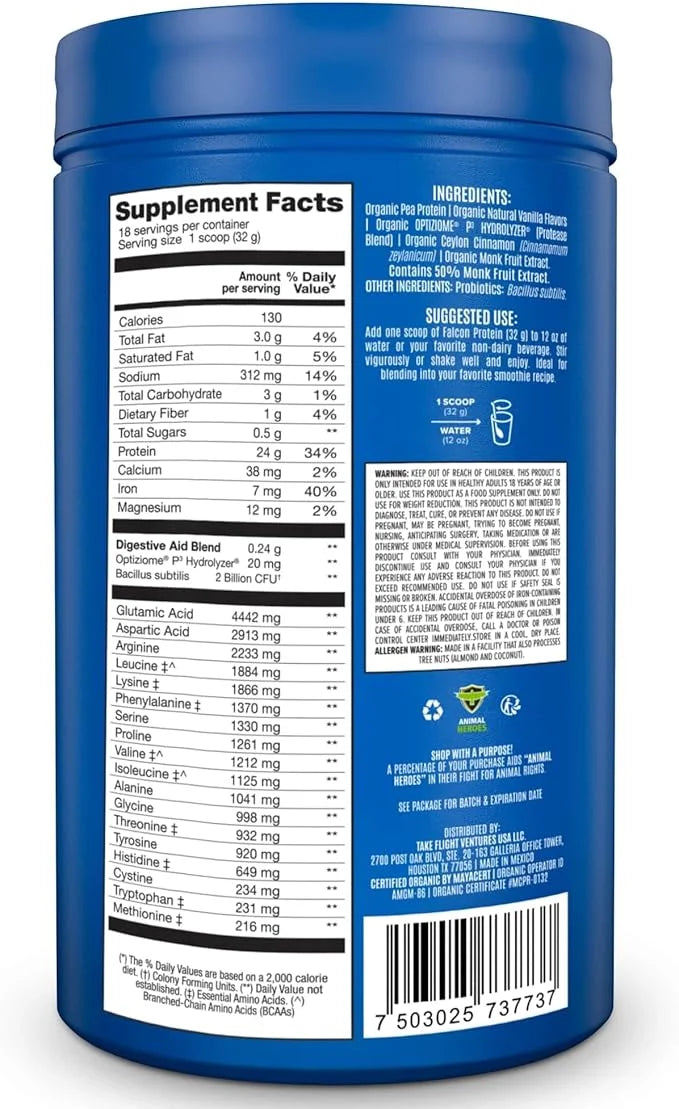 BIRDMAN Falcon Organic Vegan Protein Powder Vanilla, 24g Protein, Sugar Free, Probiotics, Low Carb, Keto Friendly, Dairy F...