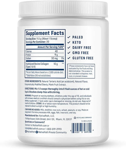 NativePath Collagen Peptides 1 & 3 Collagen. 230g)