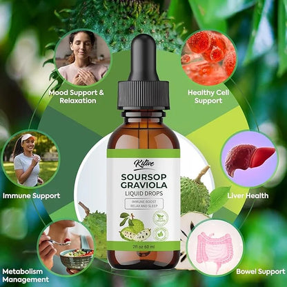 Soursop Graviola Liquid Drops, Nature & Pure Soursop Graviola Extract for Cell Support & Regeneration, Immune Boost, Relax...