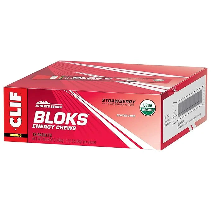 CLIF BLOKS - Strawberry Flavor - Energy Chews - Non-GMO - Plant Based - Fast Fuel for Cycling and Running - Quick Carbohyd...