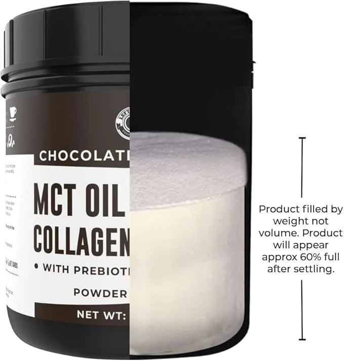 Keto MCT Oil Powder + Collagen + Prebiotic Acacia Fiber, Chocolate Flavor, 16oz. MCT Oil Powder from Coconuts. Grass Fed C...