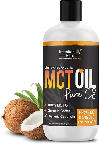Intentionally Bare Pure C8 MCT Oil Organic - Brain Octane C8 MCT Oil for Keto Paleo & Vegan Diet - Unflavored MCT Oil C8 f...