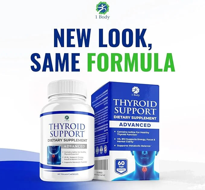 1 Body Thyroid Support Supplement with Iodine B12 Complex, 30 Day