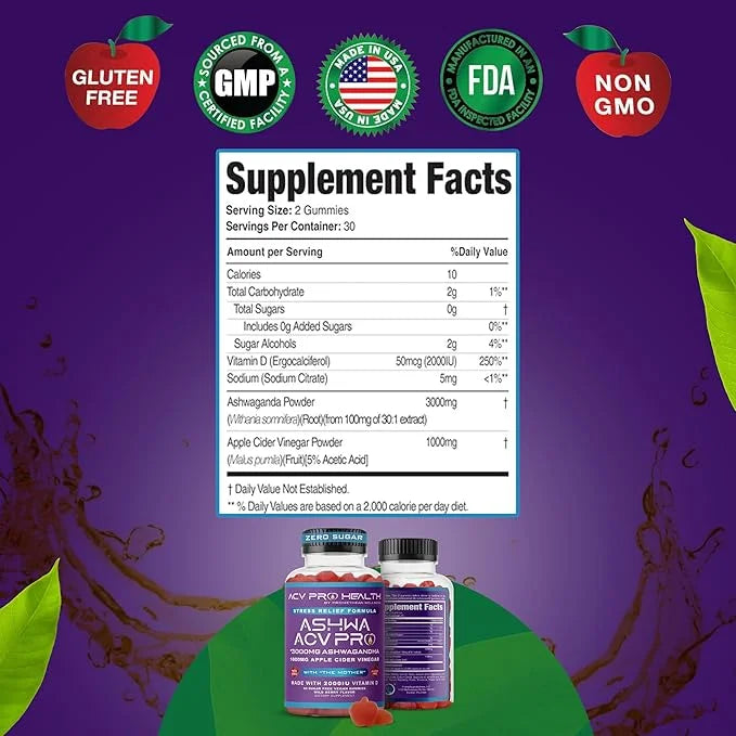 Ashwa ACV Pro Health - Sugar Free Apple Cider Vinegar Gummies, Ashwagandha Gummies, Advanced Keto ACV Gummies, Ashwagandha...