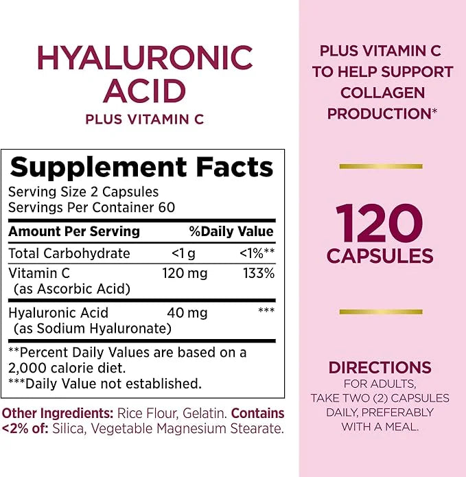 Nature's Bounty Vitamin C and Hyaluronic Acid Supplement, Supports Glowing Skin, Immune Function & Collagen Production, 12...