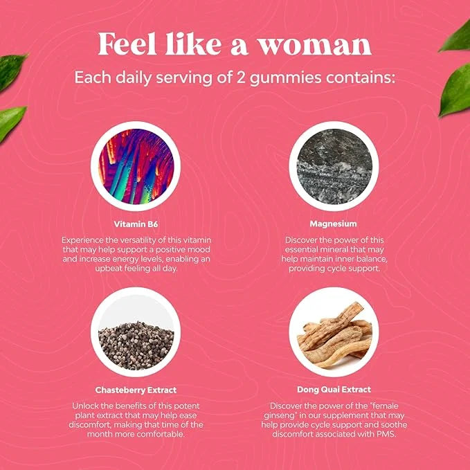 Hormone Balance for Women of All Ages - PMS Gummies and Cycle Support Supplements for Women with Vitamin B6 and Dong Quai ...