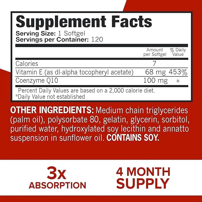 Qunol CoQ10 100mg Softgels, 3X Better 4 Month 120 Count 420mg, High 180 Count