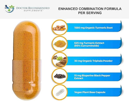 Turmeric Curcumin with Bioperine - 360 Veggie Capsules - 2250mg 95% Curcuminoids with Black Pepper Supplement and Triphala...