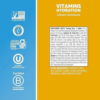 Nuun Hydration Vitamins Electrolyte Tablets + Caffeine, Ginger Lemonade, 5 Essential Electrolytes for Hydration + Vitamin ...