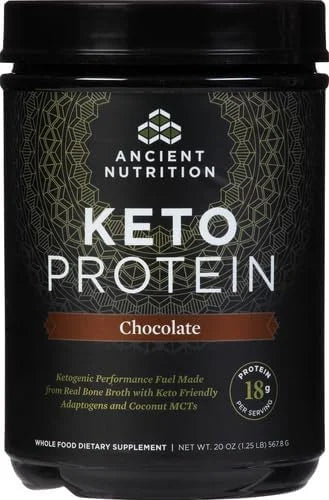Ancient Nutrition Keto Protein Powder, KetoPROTEIN with Fats from Bone Broth and MCT Oil, Chocolate, 18g Protein 10g Fat P...