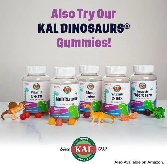 KAL ImmunoRaptor Kids Immune Support Chewables, Vitamin C and Zinc for Healthy Cell Function, Dinosaur Shaped, Orange Flav...