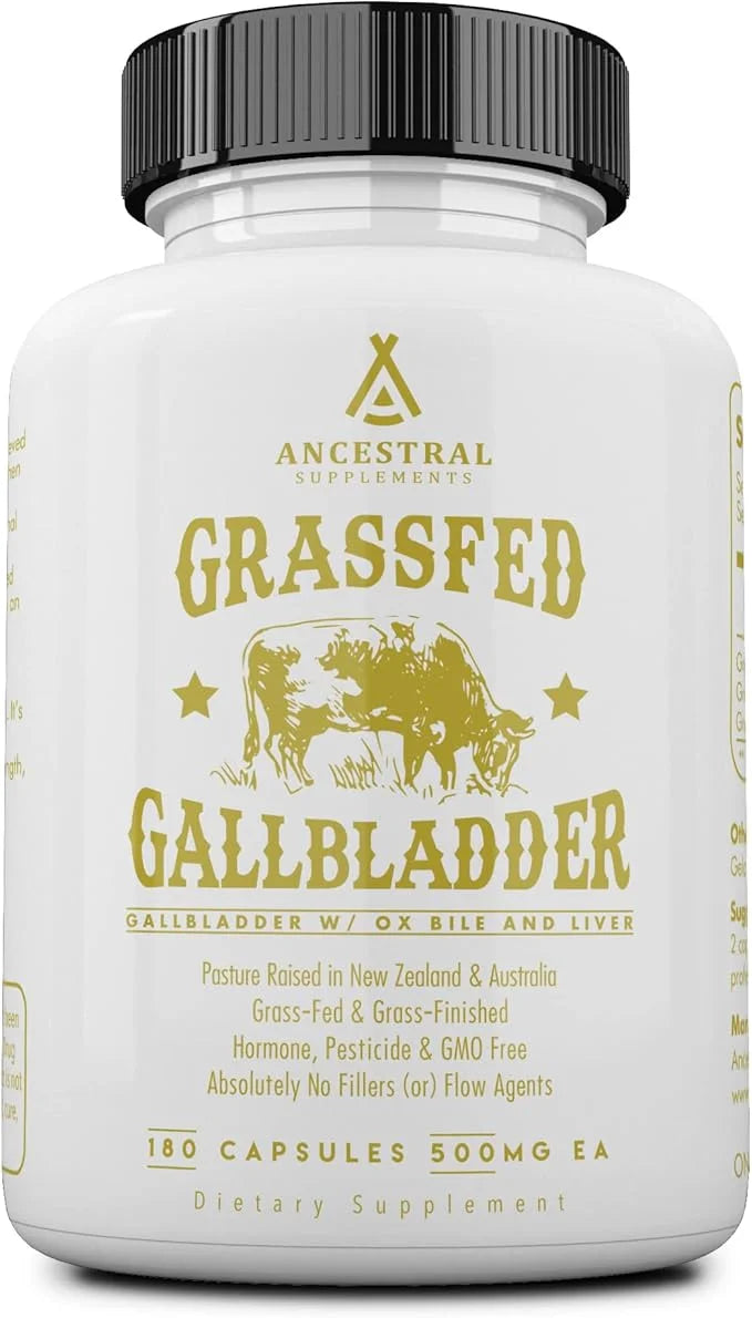 Ancestral Supplements Grass Fed Beef Gallbladder Supplements with Ox Bile and Liver, 1000mg, Liver and Gallbladder Support...