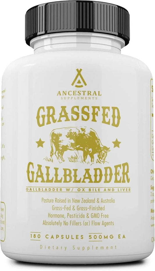 Ancestral Supplements Grass Fed Beef Gallbladder Supplements with Ox Bile and Liver, 1000mg, Liver and Gallbladder Support...